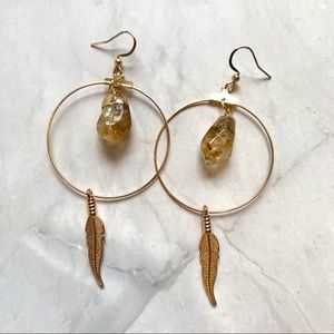 Raw Citrine Crystal Hoop Earrings